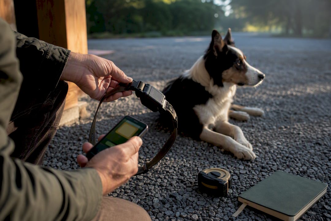 Owner testing GPS dog fence collar