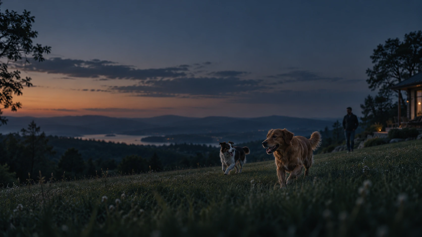 Dog exploring a grassy field